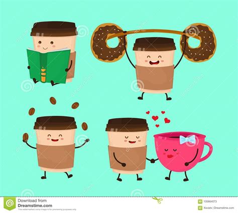 Coffee Paper Cup Vector Flat Style Cartoon Stock Vector Illustration Of Happy Drink 100664073