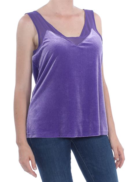Inc Inc Womens Purple Velvet Sheer Inset Sleeveless V Neck Tank Top