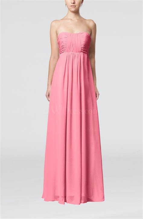 Pink Plain Empire Sleeveless Zip Up Floor Length Wedding Guest Dresses
