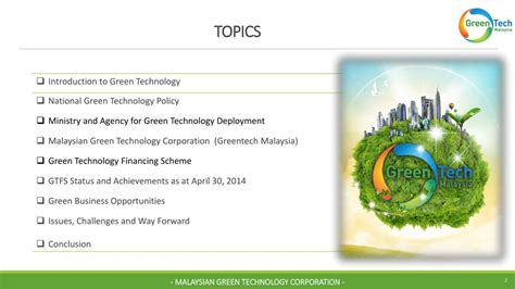 Mgtc is the government agency under the purview of ministry of environment mandated to lead the nation in the areas of green growth, climate. PPT - - MALAYSIAN GREEN TECHNOLOGY CORPORATION ...
