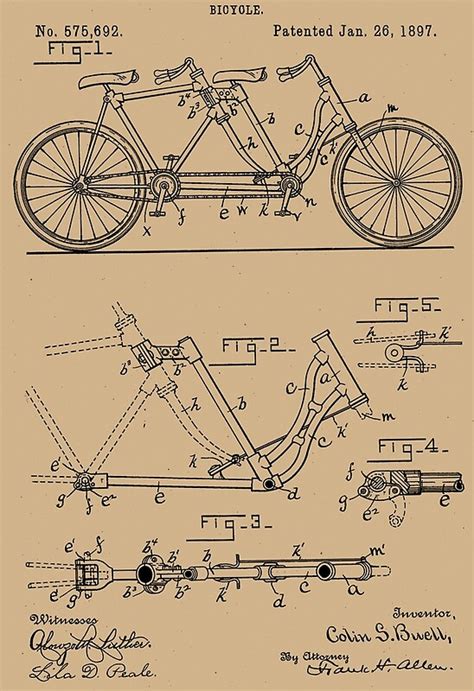 1897 Patent Velocipede Tandem Bicycle Archival History Invention By