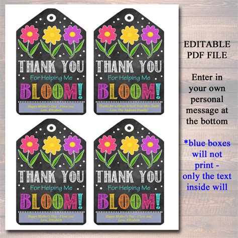 Staff Appreciation Printable Tag Thank You For Helping Me Bloom