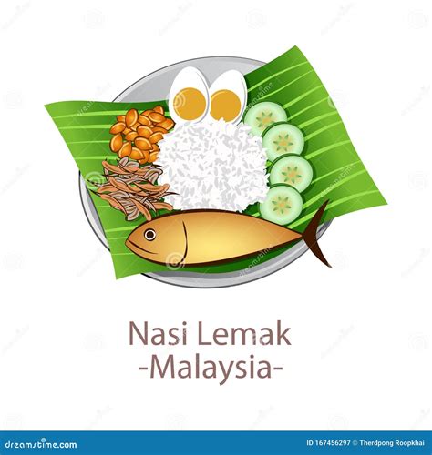 Nasi Lemak Or Malaysian Coconut Milk Rice Cartoon Vector