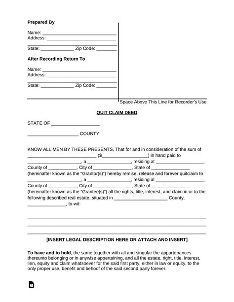 Free Quit Claim Deed Forms Pdf Word Eforms