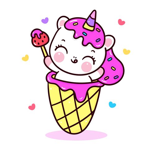 Cute Unicorn Vector Ice Cream Sweet Pony Cartoon 1857254 Vector Art At