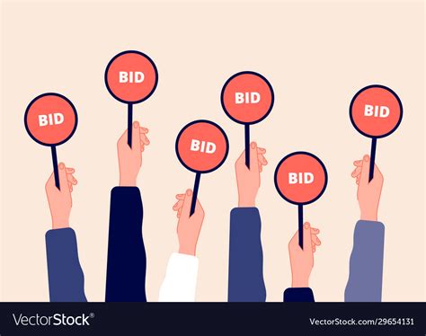 Auction Bidding Hands Holding Bids Sale Royalty Free Vector
