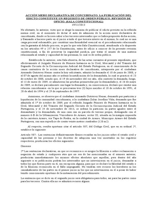 AcciÓn Mero Declarativa De Concubinato La Publicación De Edicto Pdf Sentencia Ley