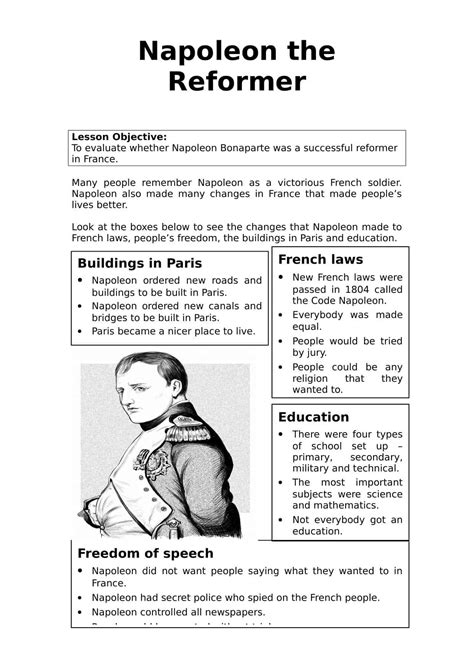 Social studies worksheets and games. Napoleon the Reformer Worksheet | History Lessons & Resources