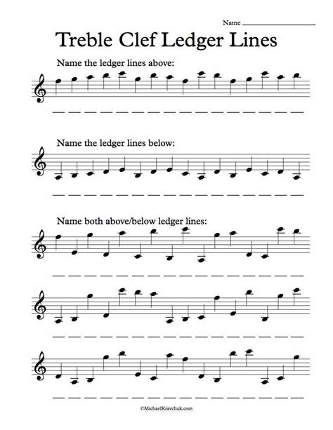 Treble Clef Note Names Worksheet