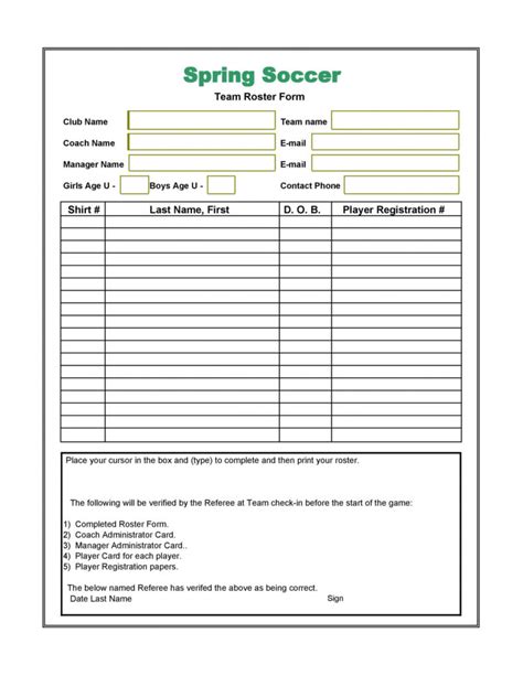 49 Printable Soccer Roster Templates Soccer Lineup Sheets With