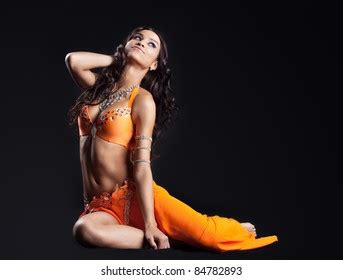Beauty Naked Dancer Posing Orange Veil Stock Photo Shutterstock