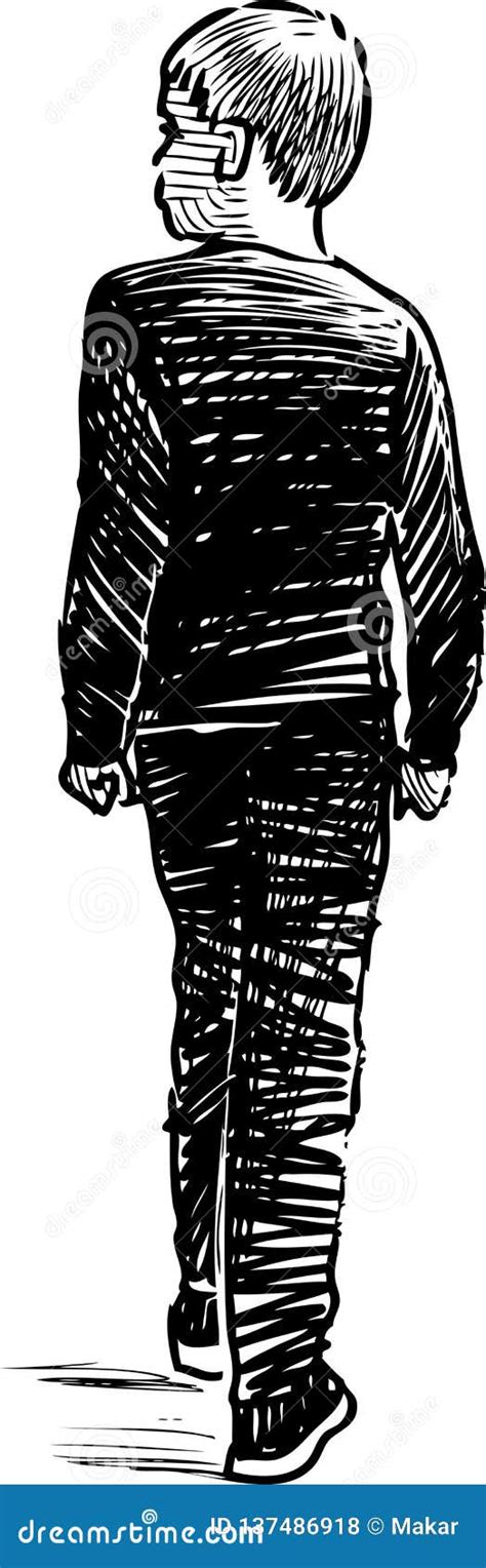 A Sketch Of A Walking Little Boy Stock Vector Illustration Of Sketch