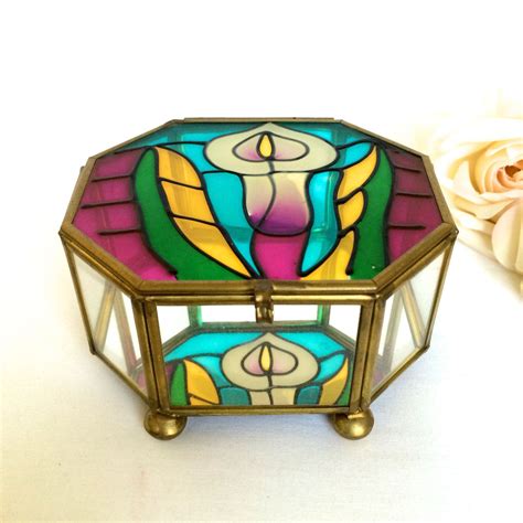 Stained Glass Display Case Trinket Box Jewelry Box With Etsy Glass Display Case Trinket