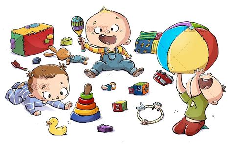 Babies Playing With A Rattle And A Ball Juegos Infantiles Dibujos