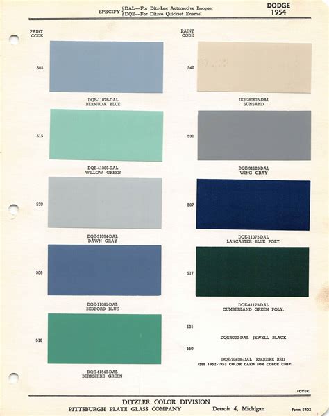 51 54 Dodge Original Paint Chips Color Codes Samples 3 Pages Ditzler