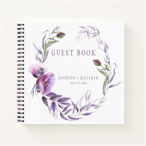 The wedding was a 3 day event. Violet Lavender Purple Floral Guest Book | Wedding guest ...