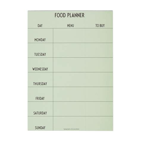 Ce modèle de planning accessible permet d'organiser une semaine entière de repas. Planning semaine Vert Design Letters Design Adulte