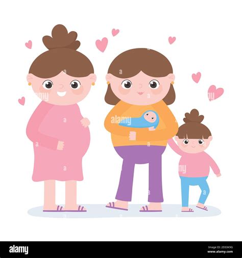 Embarazo Y Maternidad Linda Mujer Embarazada Y Mamá Con Niños Dibujos