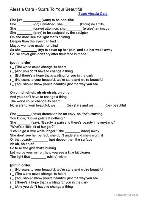 Alessia Cara Scars To Your Beautif English Esl Worksheets Pdf And Doc