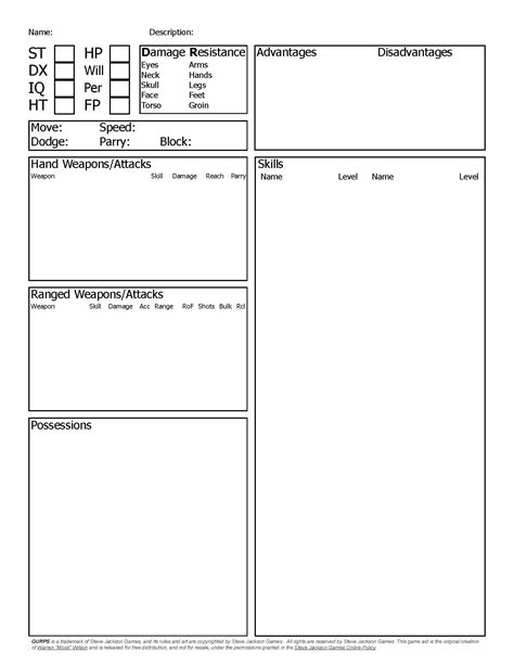 Form Fillable Gurps Printable Forms Free Online
