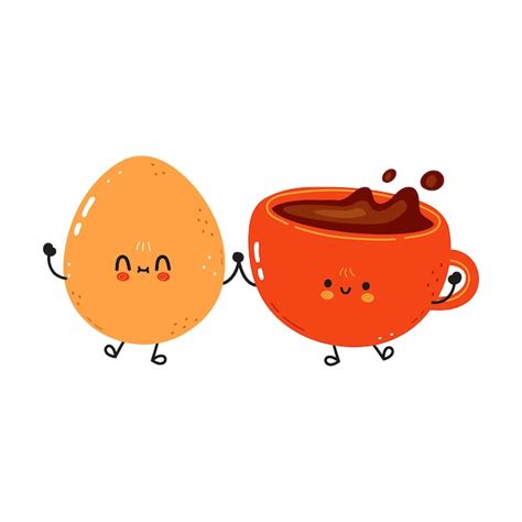 premium vector cute happy fried egg and coffee cup