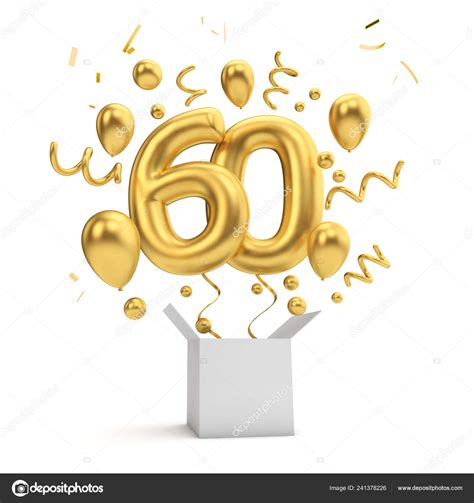 Happy 60th Birthday Gold Surprise Balloon Box Rendering Stock Photo By