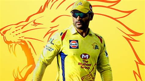 Ms Dhoni In Lion Wall Background Is Wearing Yellow Sports Dress Hd