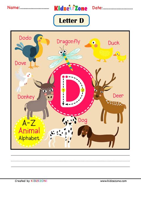 Kindergarten Letter D Animal Picture Cards Worksheet