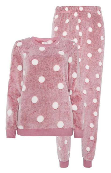 Sherpa Pink Polka Dot Pyjamas Sleepwear Women Pajamas Cute Sleepwear