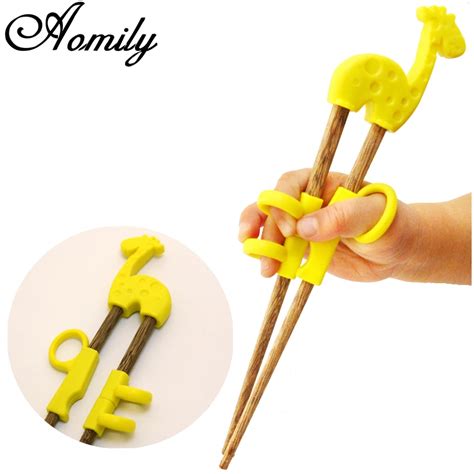 Aomily 1 Set Baby Training Chopsticks Wenge Wood Silicone Baby Exercise