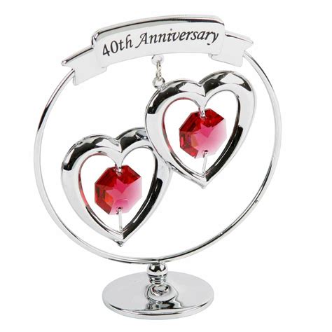 Th Anniversary Gifts Double Heart Chrome Ornament By Crystocraft