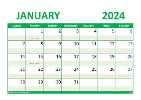 2024 January Calendar Holiday J14017