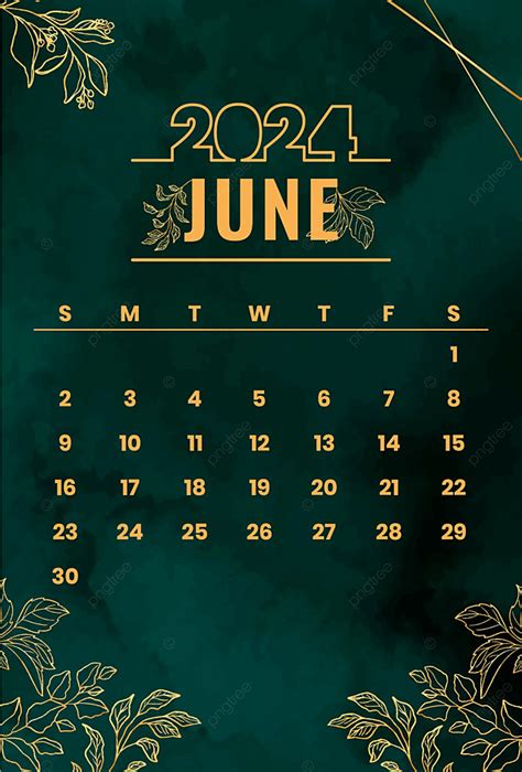 Calendario Mensual Junio 2024 Dorado Y Negro Vector Descarga Gratuita