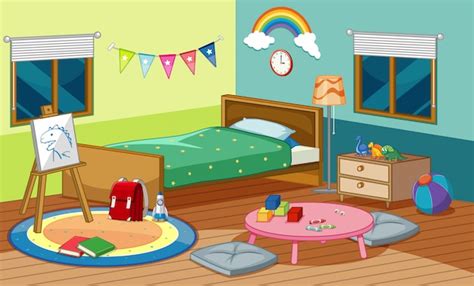 Free Vector Bedroom Scene With Bed And Many Toys In The Room