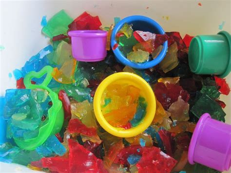 Rainbow Gelatin Sensory Tub Rainbow Crafts Crafts For 3 Year Olds