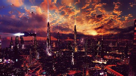 Download Wallpaper 1366x768 Futuristic City Science Fiction Fantasy
