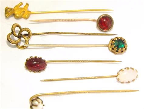 Vintage Collection Of 7 Stick Pins Hat Pins Teddy Bear Opal Pearl