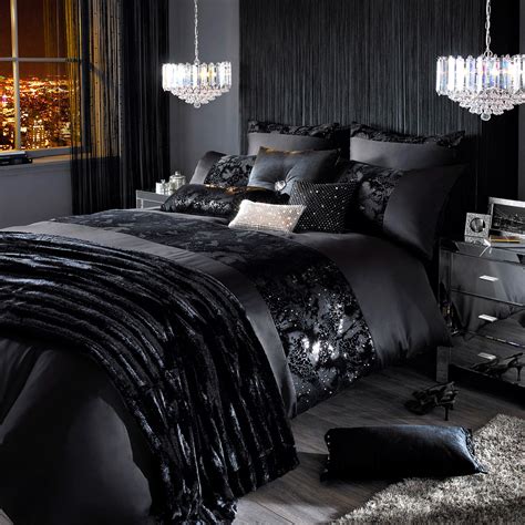 kylie minogue valaza bedding luxury black satin duvet cover throw cushions ebay