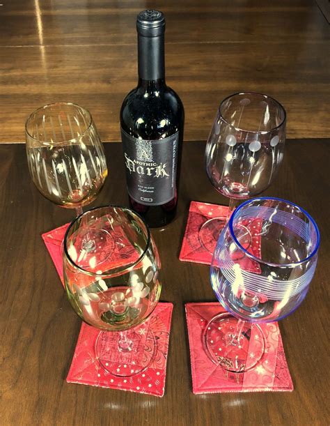 Wine Glass Coaster Set Set Of 4 Beverage Coasters Crazy Etsy Fabric
