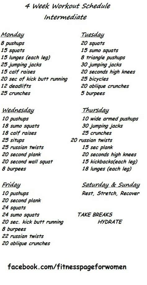 4 Week Challenge Intermediate Weight Training Schedule