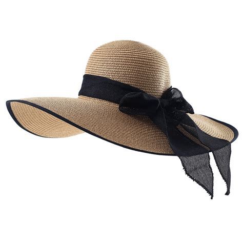 Wide Brim Beach Hat For Women Big Bowknot Summer Straw Sun Hat Floppy