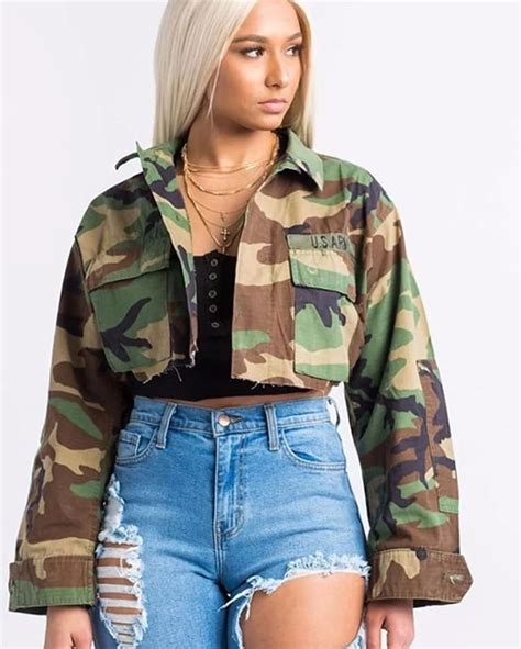 Fashion Military Army Women Bomber Jacekt Camouflage Print Short Coats