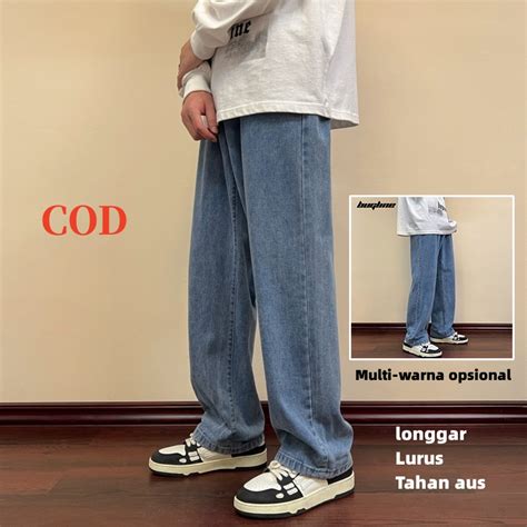 Jual Celana Panjang Pria Korean Style Jeans Celana Kulot Loose Pants Jeans Biru Baggy Pants