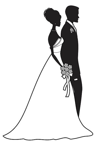 Black And White Wedding Dresses Cartoon Illustrations Royalty Free