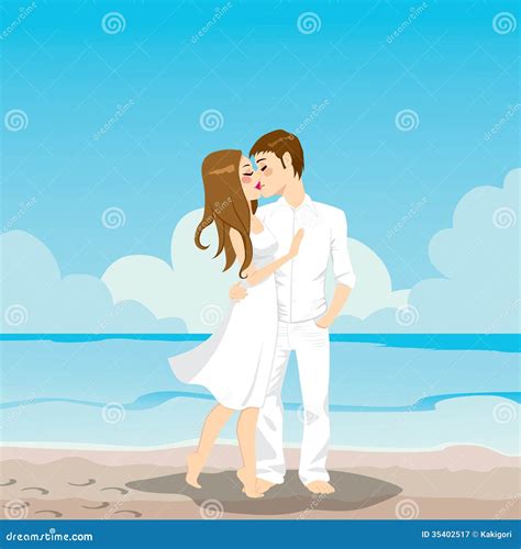 Couple Kissing On Beach Stock Vector Illustration Of Sand 35402517