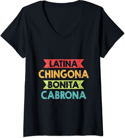 Womens Vintage Latina Chingona Bonita Cabrona V Neck T