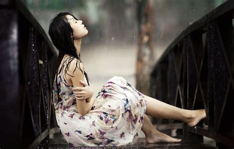 Wallpaper Wallpaper Girl Rain Dress Background Alone Mood Sadness Blur Asian Girl