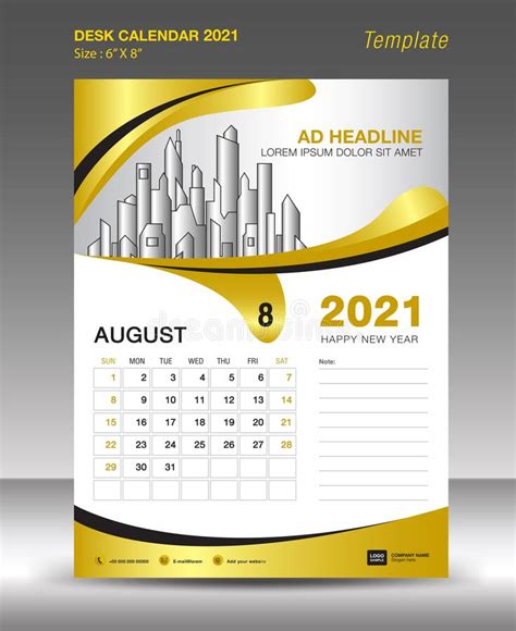 Creative Calendar 2021 Template Gold Background Concept August Month