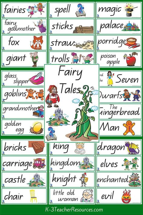 7 Fairy Tale Titles 39 Fairy Tale Vocabulary Words Children Match