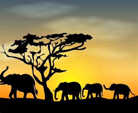 Isolated Silhouettes Of Elephants Vector Animaux